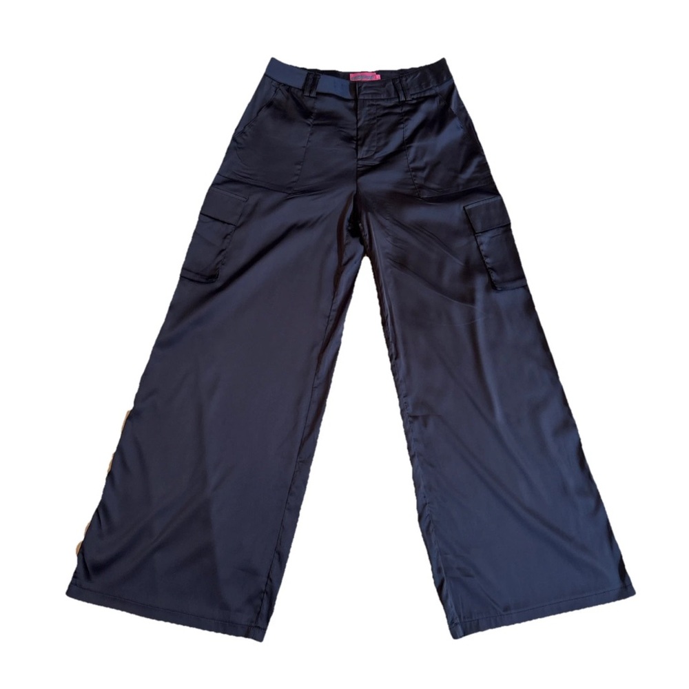 Edikted Women’s Kelsey Satin Trousers Size Small Navy Blue Cargo Pants BNWOT - Picture 6 of 16